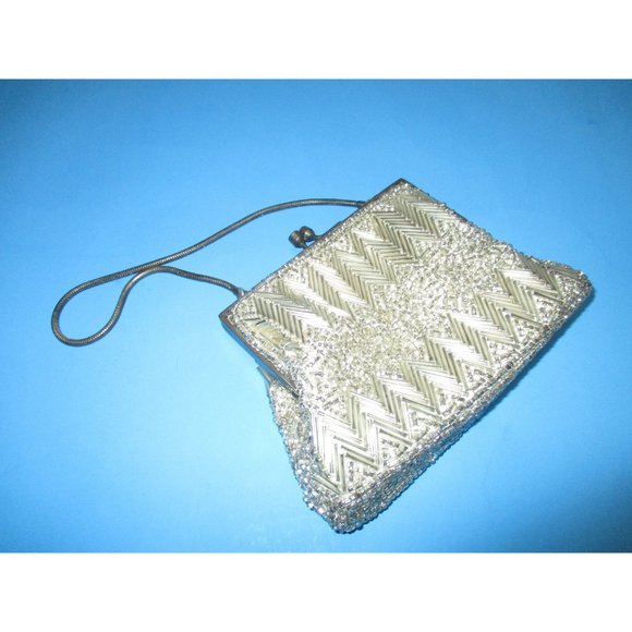 *Vintage Off White Beaded Wristlet Clutch Evening Bag - Picture 4 of 5